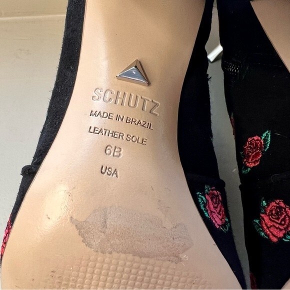 Schutz Black Suede Ankle Boots Booties w/ Embroidered Red Roses & Zip Women’s 6 - Picture 14 of 15